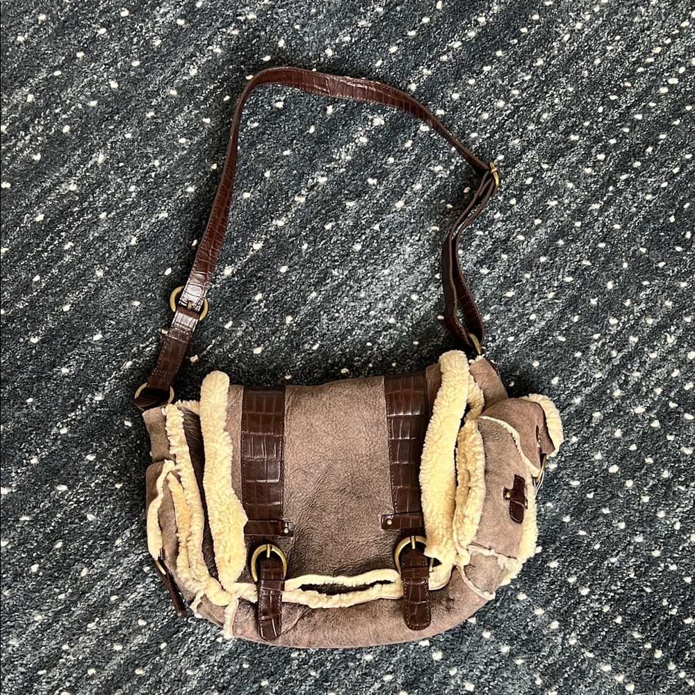 Brown Leather and Shearling crossbody bag